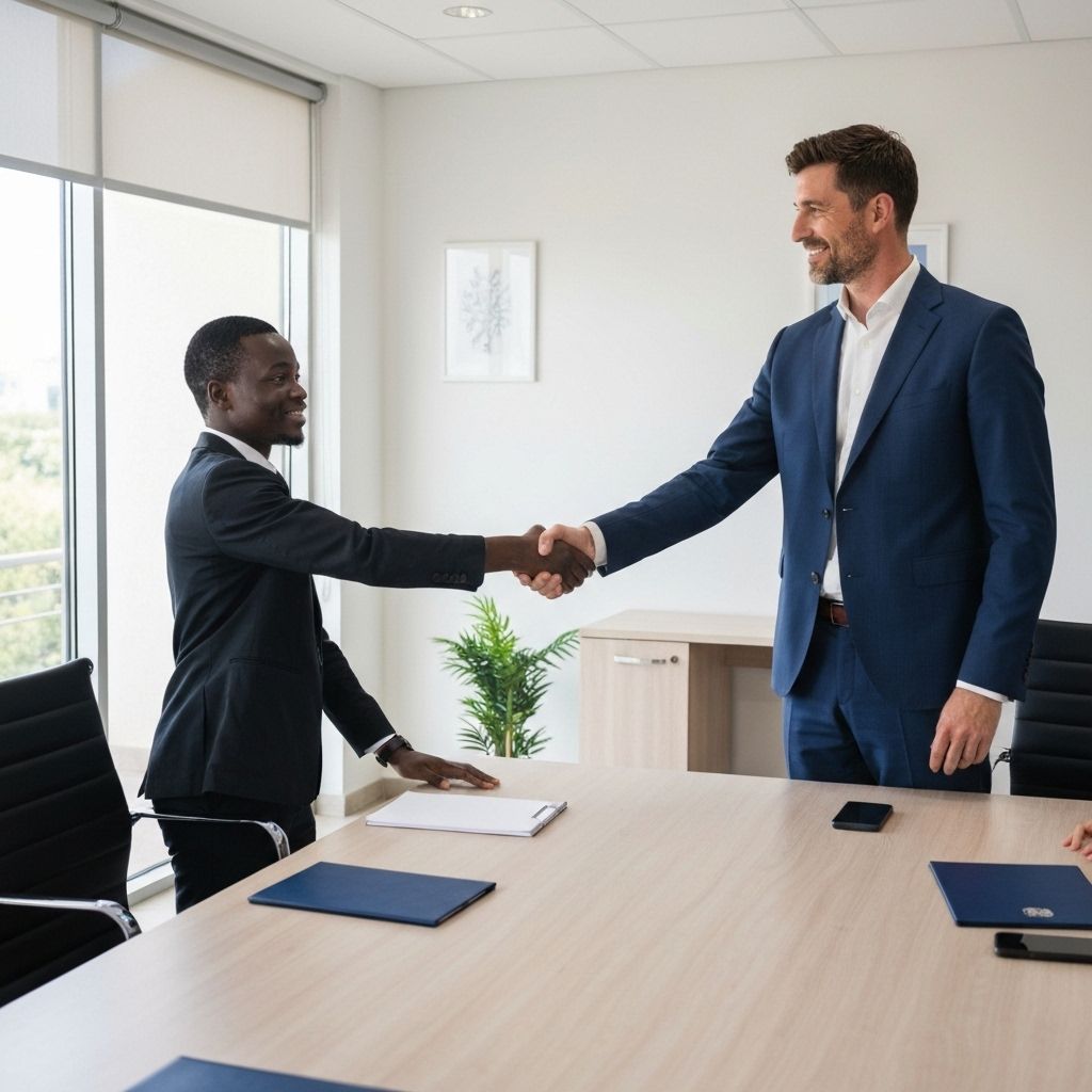 Handshake business à Abidjan, partenariat institutionnel